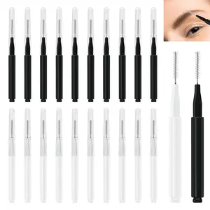 20 Pcs Makeup Cosmetic Micro Eyebrow Brush with Cap, Portable Mini Spoolies - Brow Lamination & Extension Tool (10 Black + 10 White)