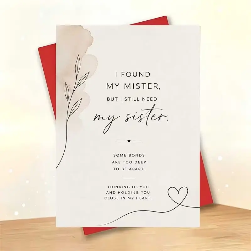 Elegant Wedding Greeting Card with Envelope, Floral Line Art Design, Perfect for Bridesmaids, Minimalist Style, 1pc Set