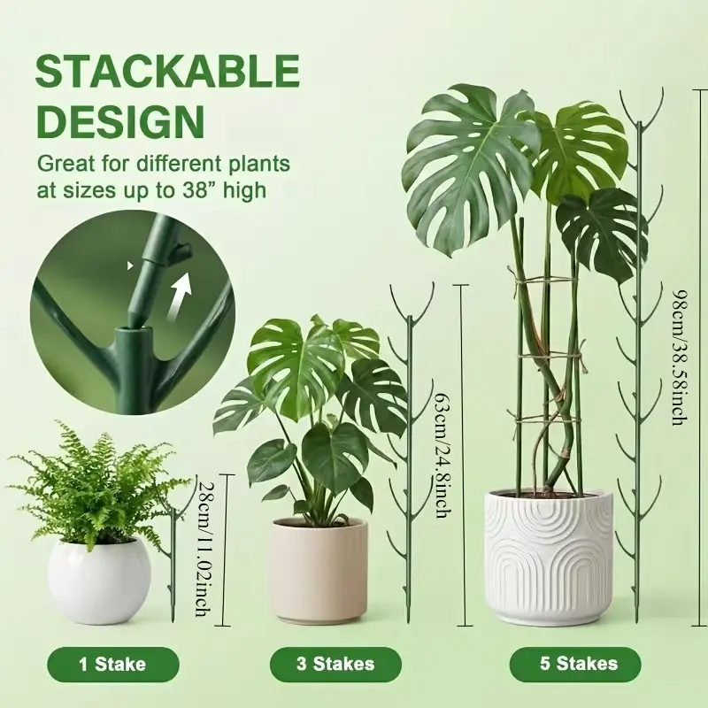 10/15pcs Turtle Fern Plant Support Stakes, Stackable Tall Stakes with Velcro Straps, Durable Lattice Garden Poles for Outdoor Gardening
