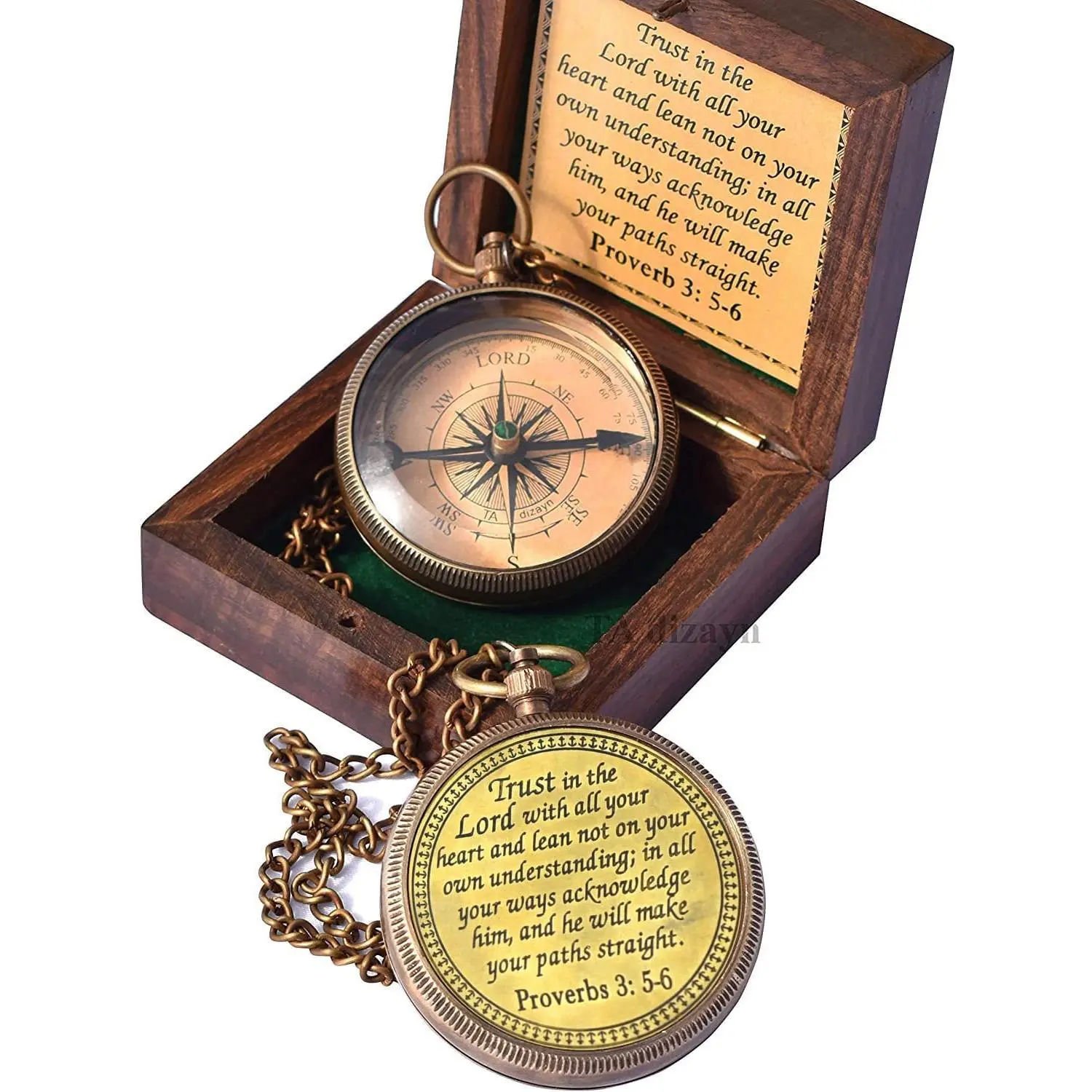 Engraved Compass with Wooden Box & Greeting Card, Proverbs 3:5-6 Trust In The Lord Quote Compass, 2024 Graduation Day Gifts for Men Women Boys Girls