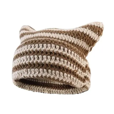 Cat Ear Beanie Crochet Hat Off-season Beanies Knitted Hats Cute Headwear Beanies Y2k Winter Hat Slouchy Beanie Kitsch Bonnet Cotton
