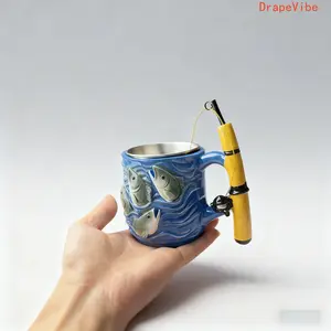 3D Fishing Themed Resin Mug With Stainless Steel Liner, Creative Drink Cup For Coffee And Tea Suitable For Fishing Lovers