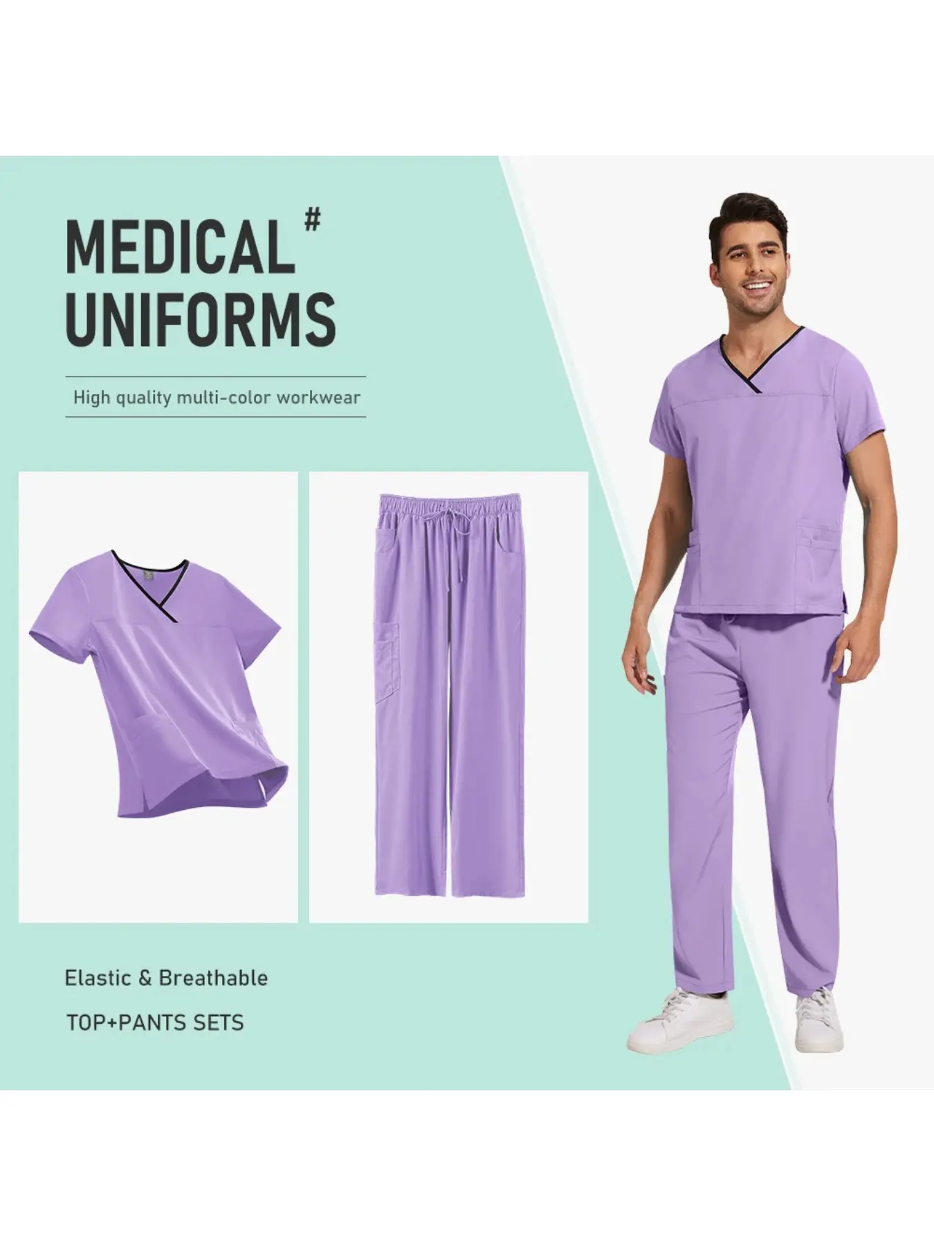 Veterinary Uniform Pet Grooming 2-piece Workwear Set Multi Colored Scrub Top Pant Nurse Unisex Scrubs Set Dental Scrub Men