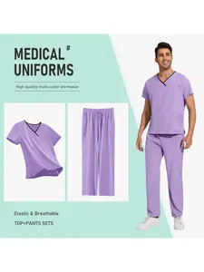 Veterinary Uniform Pet Grooming 2-piece Workwear Set Multi Colored Scrub Top Pant Nurse Unisex Scrubs Set Dental Scrub Men