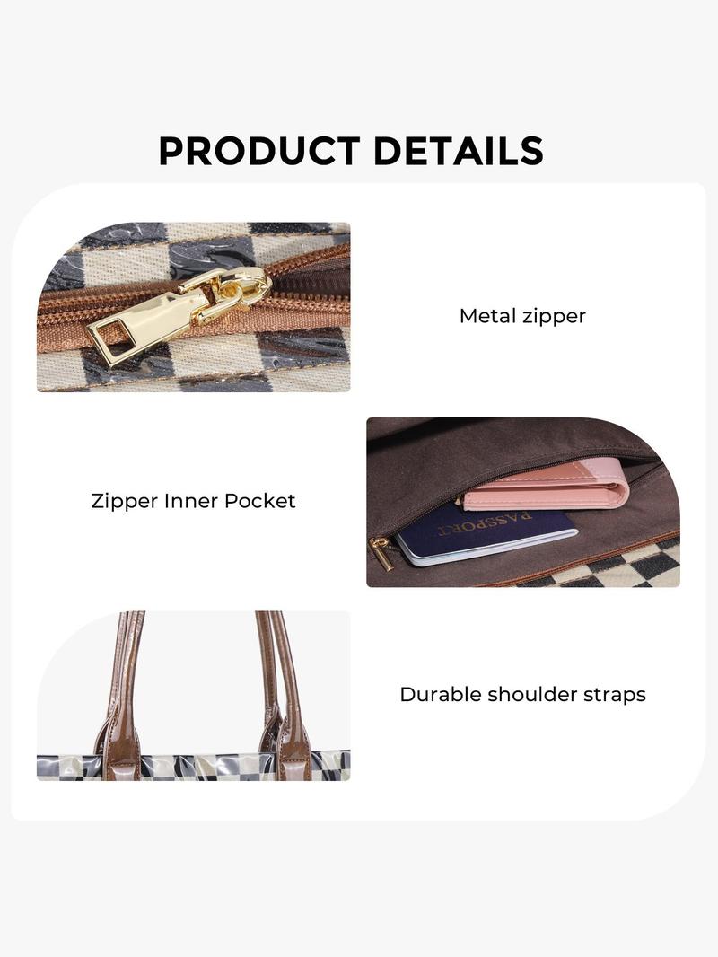 Checkerboard Pattern Stylish Tote Bag, Casual Versatile Handheld Bag, Minimalist Transparent Commute Large Capacity Bag for Women