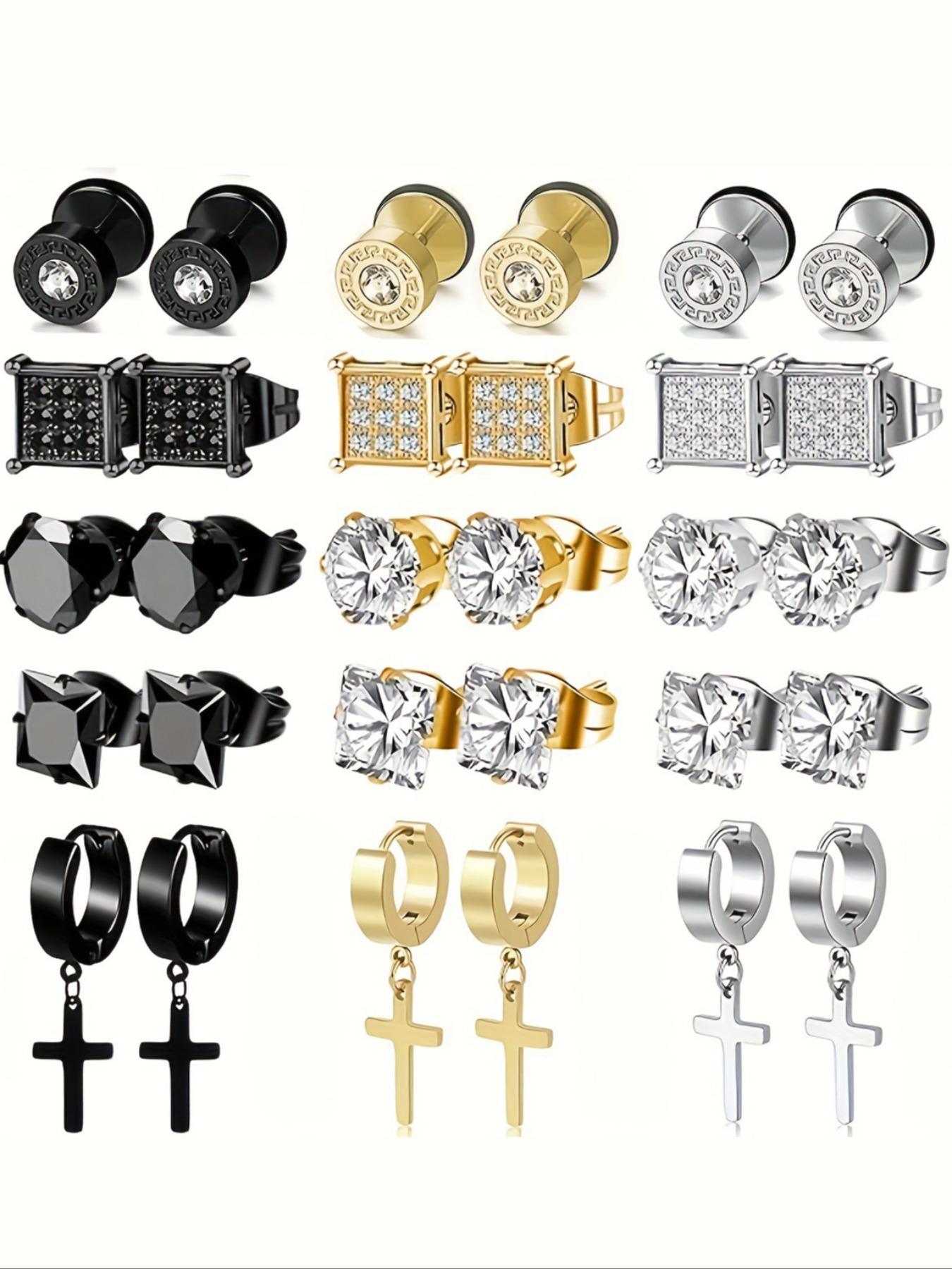 Geometric & Cross Design Earrings Set, Gifts for Girlfriend, Artificial Zircon Decor Ear Piercing Jewelry, Hypoallergenic Stainless Steel Cartilage Earrings for Women & Men, Body Jewelry for Birthday Gift, Fashionable Jewelry Accessories