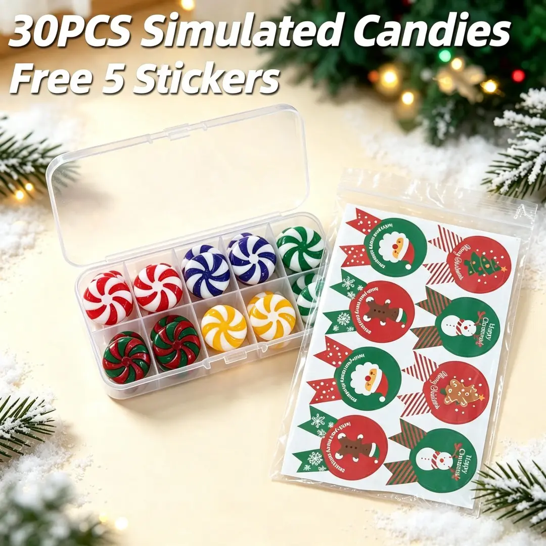 30pcs 3D Christmas Candy Ornaments Boxed Tree Decorations, Holiday Party Setup Supplies, Includes 5 Free Christmas Stickers, Perfect Gift