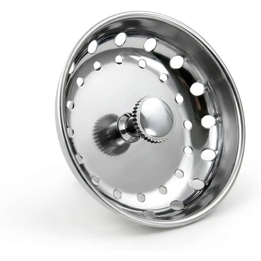 97333 Kitchen Sink Basket Strainer Replacement for 3.25 Inch Standard Drains, Chrome Plated Stainless Steel Body with Rubber Stopper