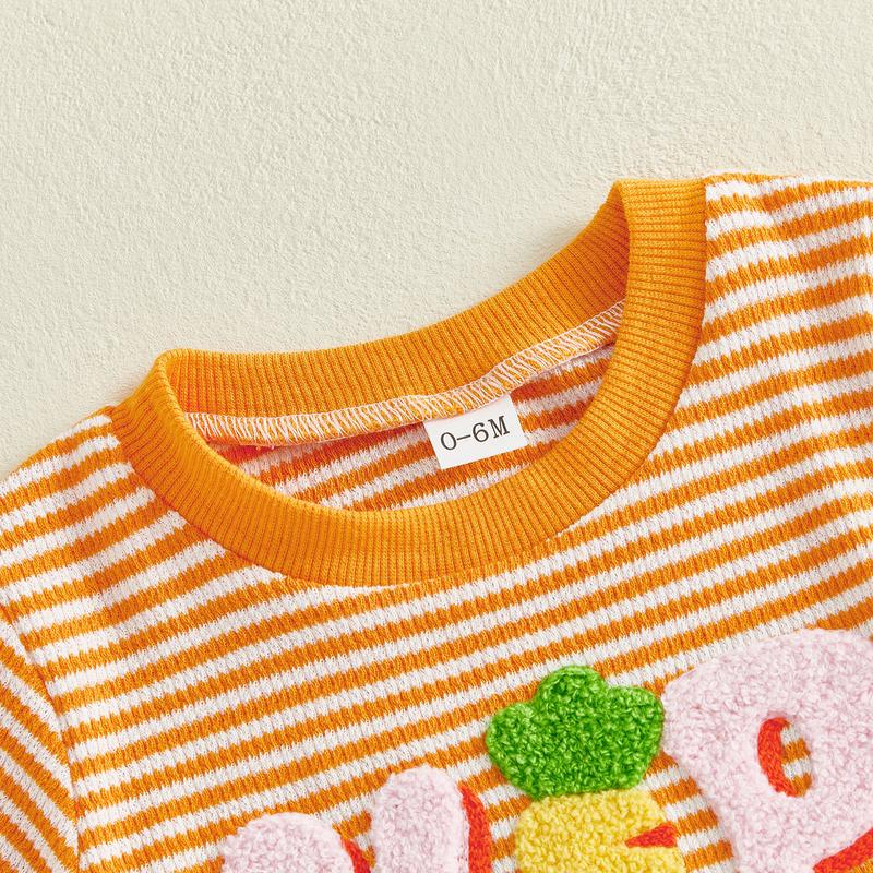 Toddler Baby Girl Boys Easter Outfits Set Short Sleeve Carrot Bunny Letter Embroidery T-Shirt and Shorts Infant Easter Clothing Set 0-3 Years
