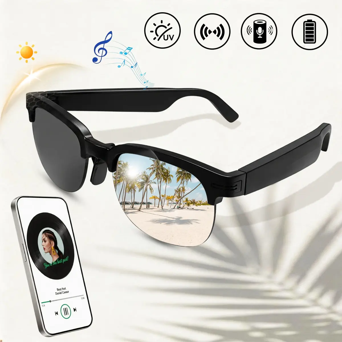 Smart Glasses Bluetooth Audio Glasses with Open Ear Speakers, Hands-Free Calls & Music, Voice Assistant Support, Touch Control Sunglasses for Men Women, Wireless Smart Eyewear with UV Protection for Outdoor Sports Travel, Multifunctional Smart Glasses