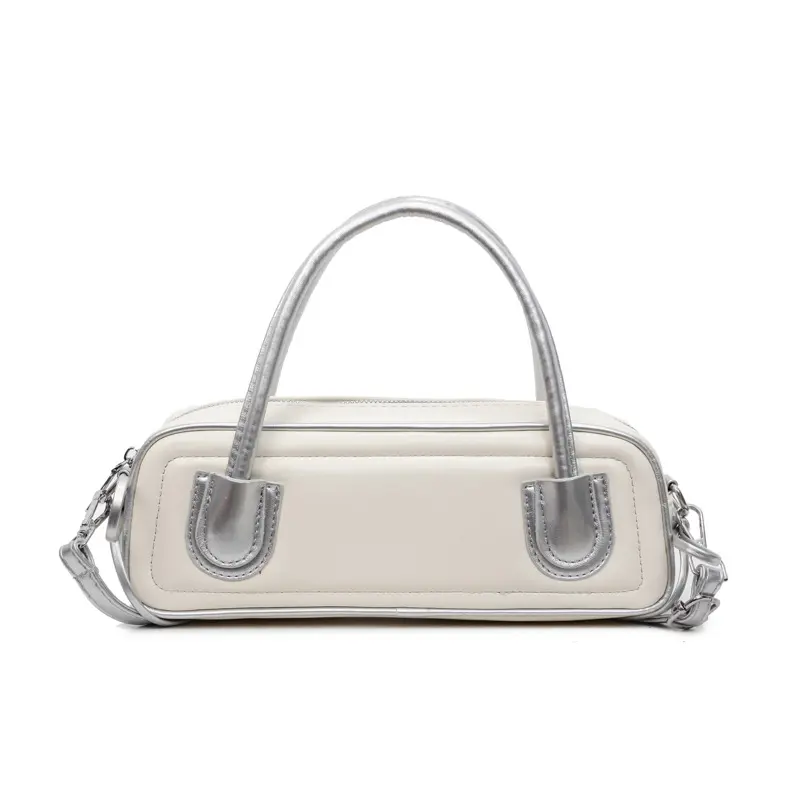 Urban Minimalist Underarm  For Women 2026 Summer Daily Wear Sleek Color Block Baguette Purse Medium PU Shoulder  With Zipper Cozy City Essential Trendy Splicing Handbag For Everyday Outfits Stylish Wine Red Black Pink Off White