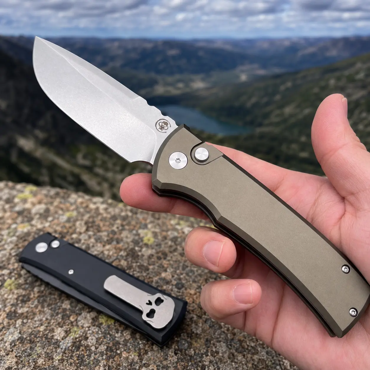 Limited Edition Knife 229, 3.38 in S35VN Satin Drop Point Blade, Aluminum Handle, Button Lock, Pocket Clip, EDC Men, Gift Box