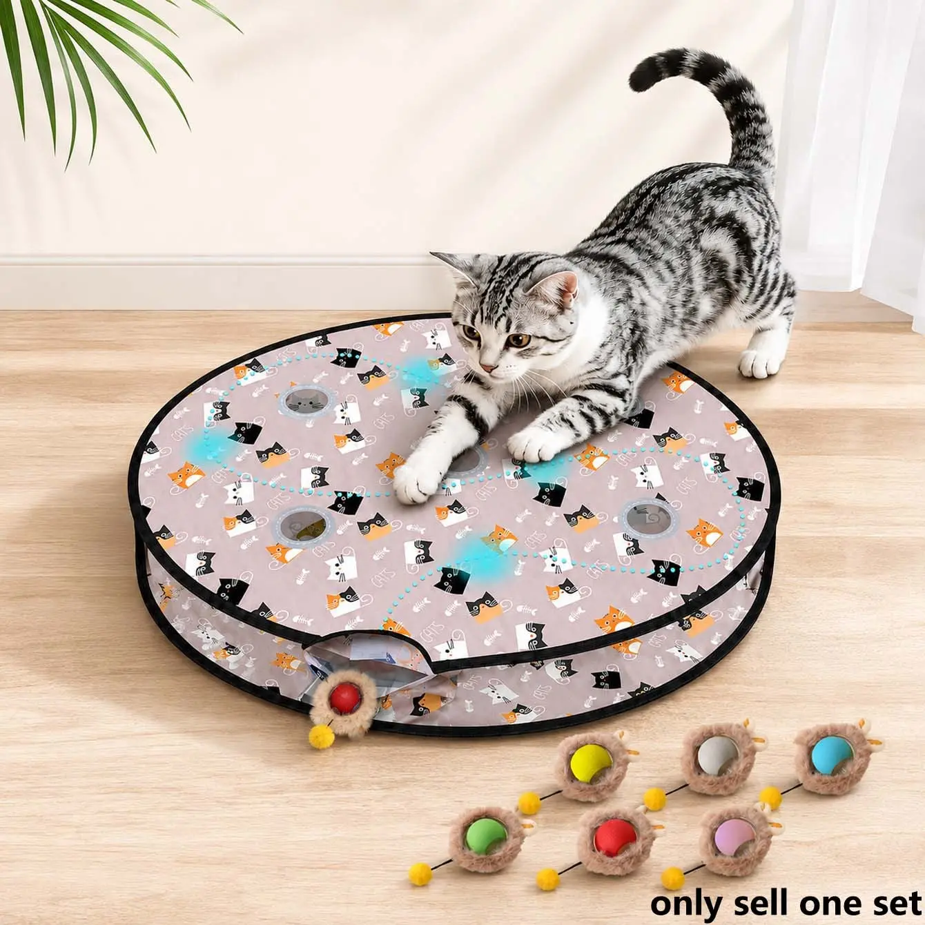 Interactive Cat Hunting Toy for Indoor Cats, 5 or 7 Hole Hide and Seek Play Mat with Moving Mouse Ball, Rechargeable Touch Activated Design, Squeaky Sound, Random Rolling, 3 Play Modes for Kittens, Adult Cats and Mental Stimulation