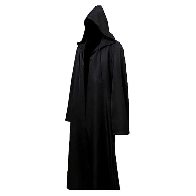 Halloween Cloak Cosplay Costume Sorcerer Long Shirt Hooded Black Robe Adult and Ghost of Horror Cloak Child Holiday Costume Set