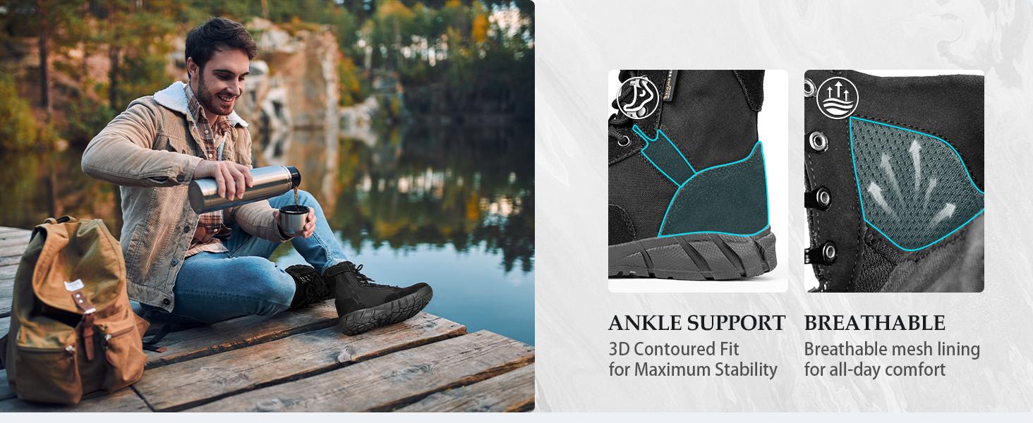 FREE SOLDIER Men's Tactical Boots 8 Inches Lightweight Combat Boots Durable Suede Leather Military Work Boot Desert Boot