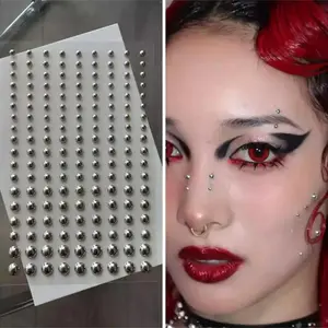 180pcs Punk Style Silvery Acrylic Studs Sticker Set Self-Adhesive for Lip Ear Nose Eyelid Piercings Face Decoration No Punching