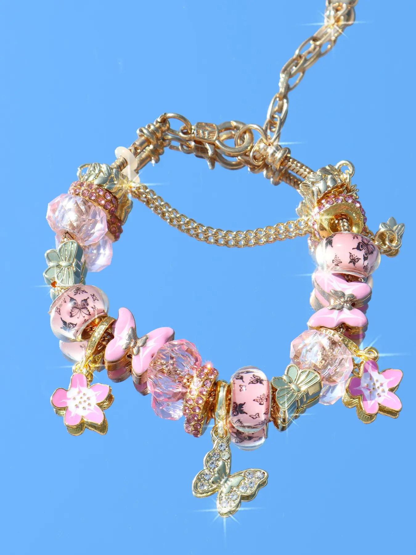Butterfly Cherry Blossom Charm Bracelet, Fashion Butterfly DIY Bracelet, Sakura Flower Bracelet, Summer Vacation Style Bracelet, Alloy Chain Bracelet, Hand Chain