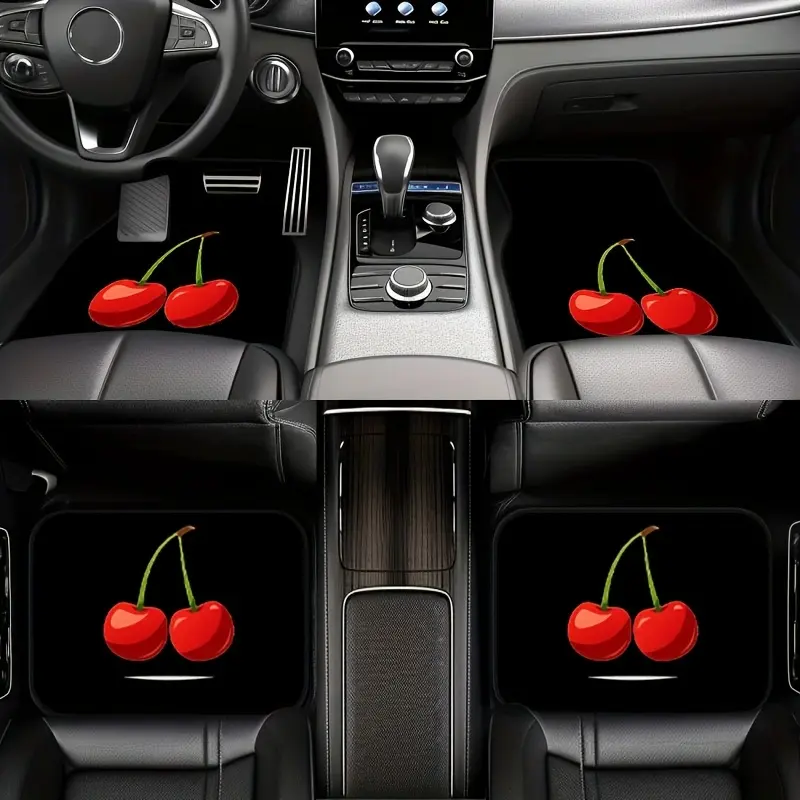 Car floor mats, suitable for all vehicles, cherry pattern, universal for all seasons, stylish car accessories, decorate your car, available in various quantities to choose from