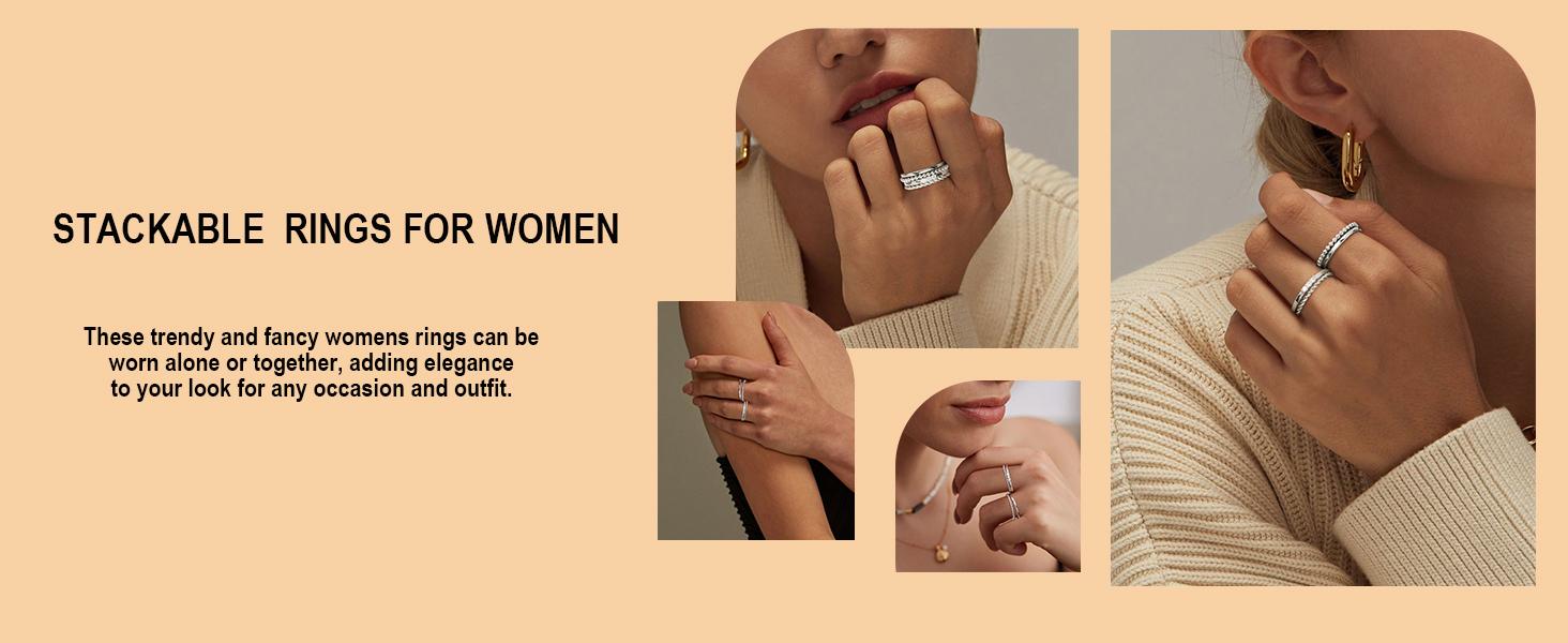 *4PC Gold Rings for Women, S925 Sterling Silver 14k Gold Filled Plated Stackable Thin Thumb Ring Set Cubic Zirconia Dainty Stack Gold Knuckle Rings Set Size 6-10  RSCC5