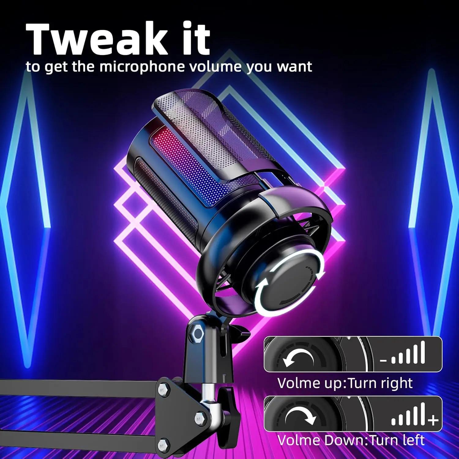 USB Condenser Microphone RGB Esports Game Call Recording Condenser Mic with Metal Boom Stand Desktop Mic for Studio Recording