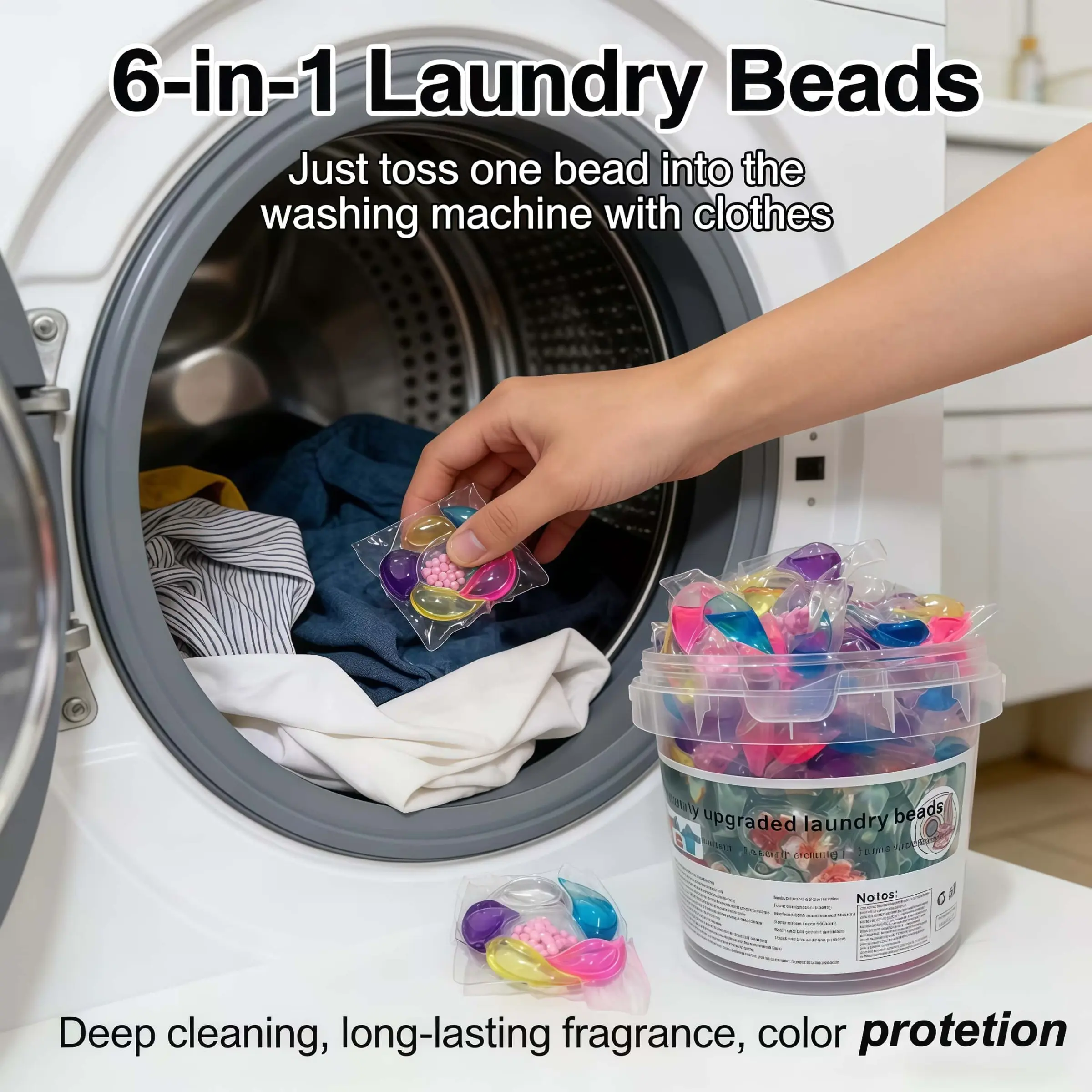 50 Capsules Per Bucket, 6-Chamber Color & Shape Protector, Gentle Laundry Care, Keeps Clothes Fresh, No Pesticide, Ideal for Clothing Maintenance