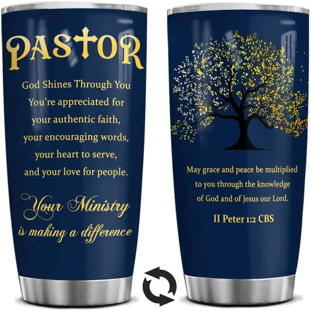 20oz (500-1000ml) Stainless Steel Vacuum Coffee Flask - Heat Resistant Kitchen Drinkware, Pastor-Themed Christian Cup with Bible Verses, Durable Reusable for Hot & Cold Drinks, Hand Wash Only, Thoughtful Gift for Adults' Retirement/Birthday