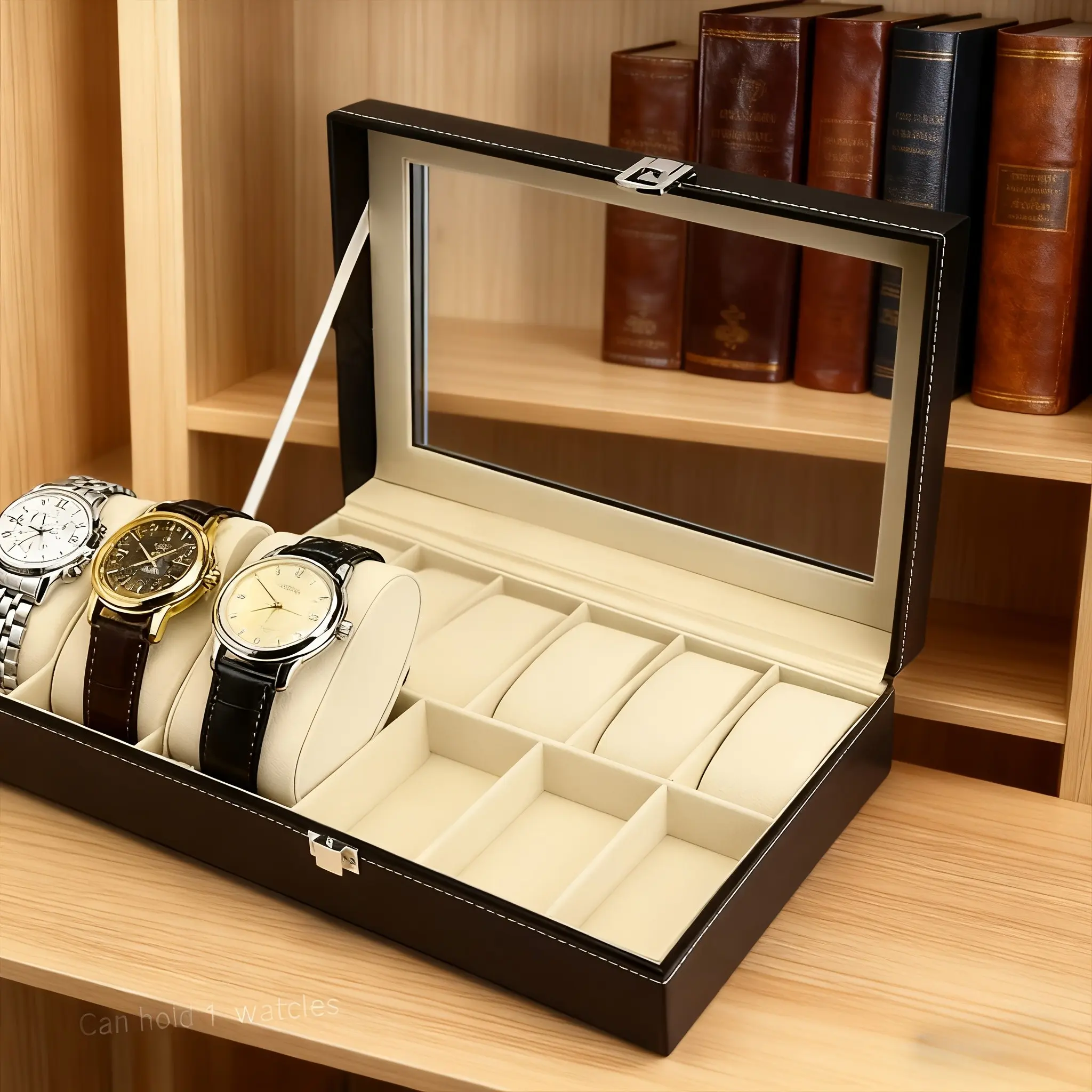 12 Slot Watch Box, Gift for Her or Him, Clear Glass Lid, Men and Women ...