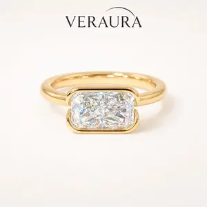 3CT 5A Rectangular Radiant Cut CZ Ring, East-West Bezel Setting, Gold Plated Waterproof, Tarnish-Resistant, Anti-Snag & Hypoallergenic, White & Paraiba Blue-Green Stone Birthday Anniversary Mother's Day Gift for Her
