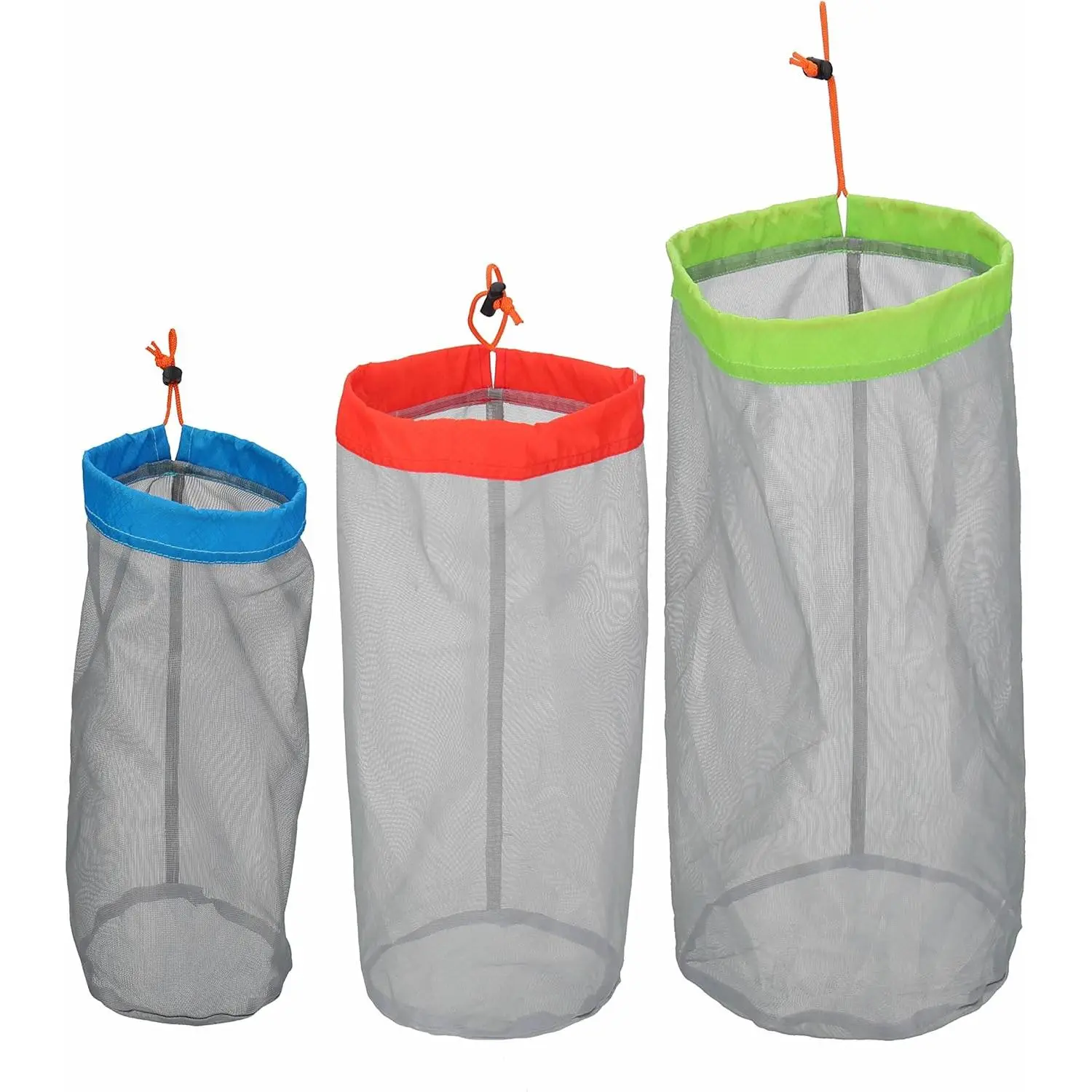 Lightweight See-through Mesh Stuff Sack Ditty Bags, Nylon Drawstring Storage Pouch Bags for Camping Travel Hiking, Set of 3