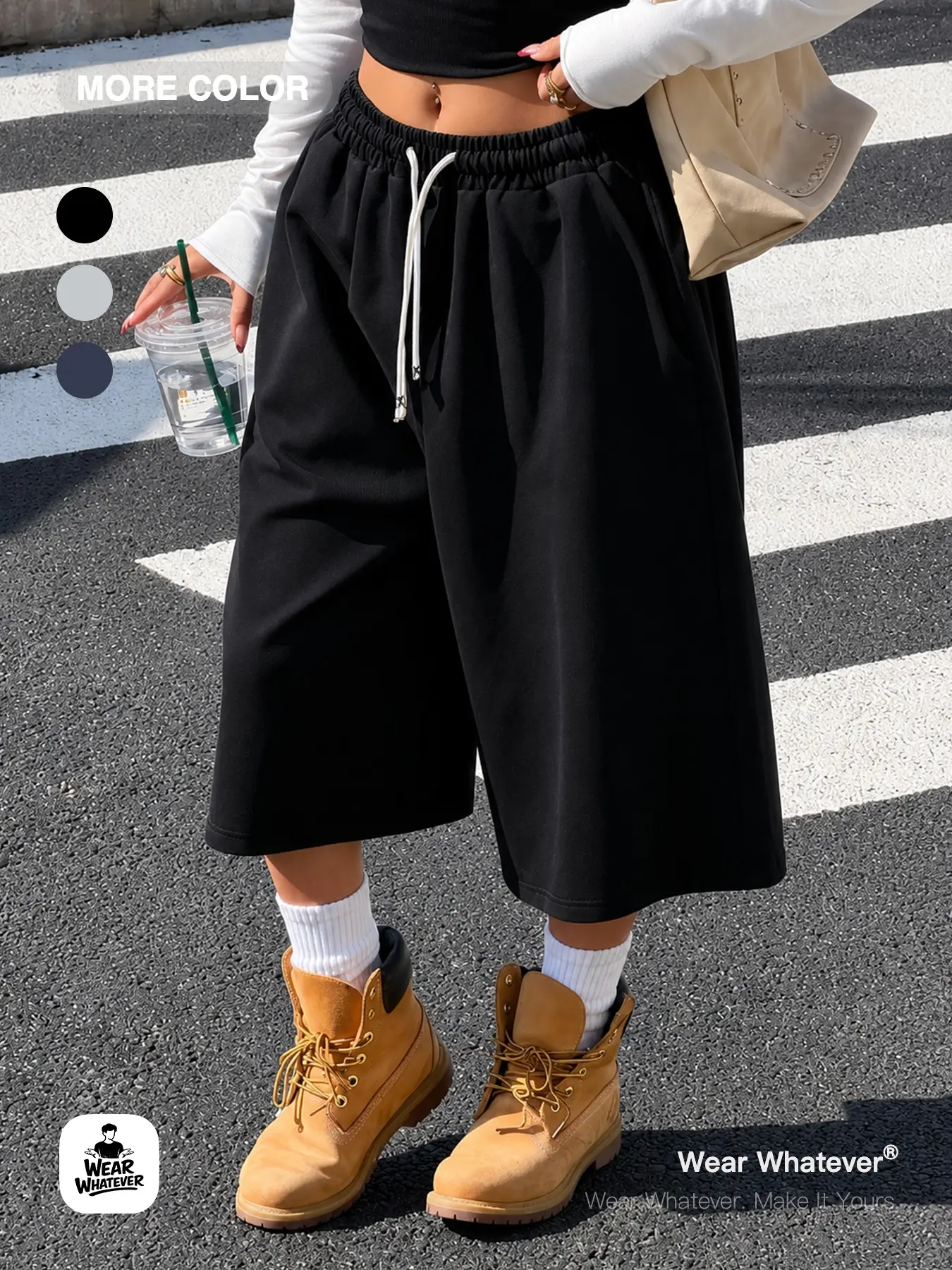Wear Whatever Unisex Baggy Oversized Bermuda Sweat Shorts, Drawstring Waist Knee Length Wide Leg Style Lounge Shorts for Men Women Casual Streetwear Vibe Summer Outfit