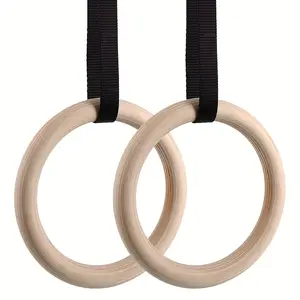 Gymnastics Rings Made of Wood, Competition Rings, 1500/1000 Lbs Adjustable Cam Buckle, 14.76 Feet Long Strap, Scale for Anti-Slip, Suitable Home Gym Full Body Workouts.