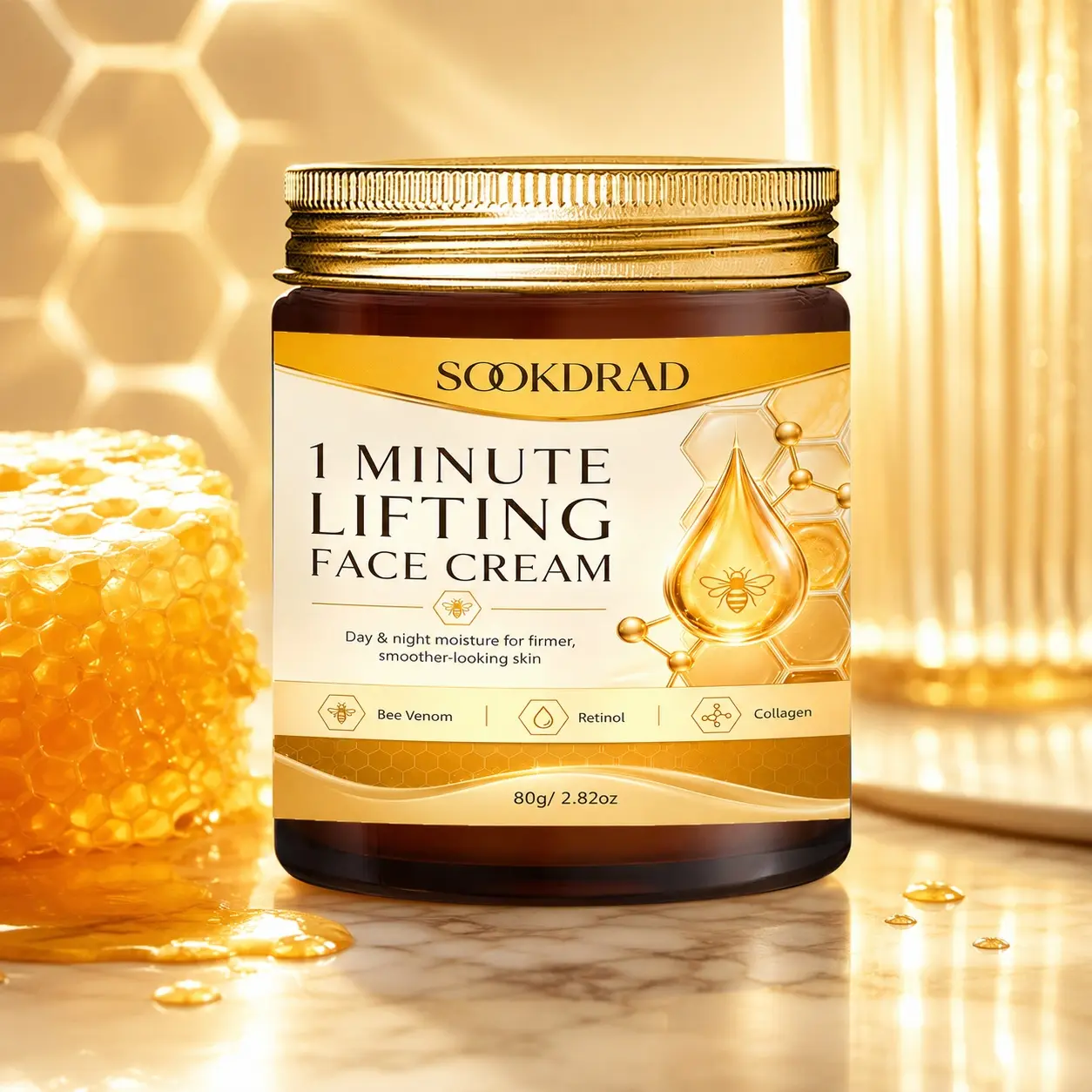 1 minute lifting face cream, bee venom, retinol, collagen, day and night moisturizing, firming, smoothing, face, all skin types, 80g/2.82oz