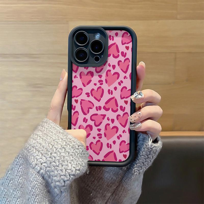 Phone Case: 1 High Bamboo Black and Pink Heart Leopard Print TPU Material Drop-Proof Case with Precise Cutouts and Full Coverage, Suitable for iPhone 17 E Air Pro ProMax iPhone16 15 14 Plus 13 12 Mini 11 X XS XR