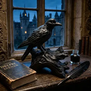 Gothic Crow Statue, Resin Material, Tree Stump Base, Realistic Feather Details, Witch Theme Home Decor, Halloween Gift, Gothic Fans