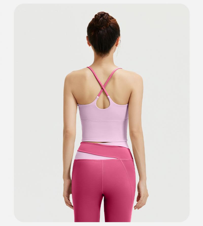 Women's Naked Feeling Breathable Sports Set, High Stretch Color Block Design, One-Piece Fixed Cup, Slimming Fitness Yoga Outfit