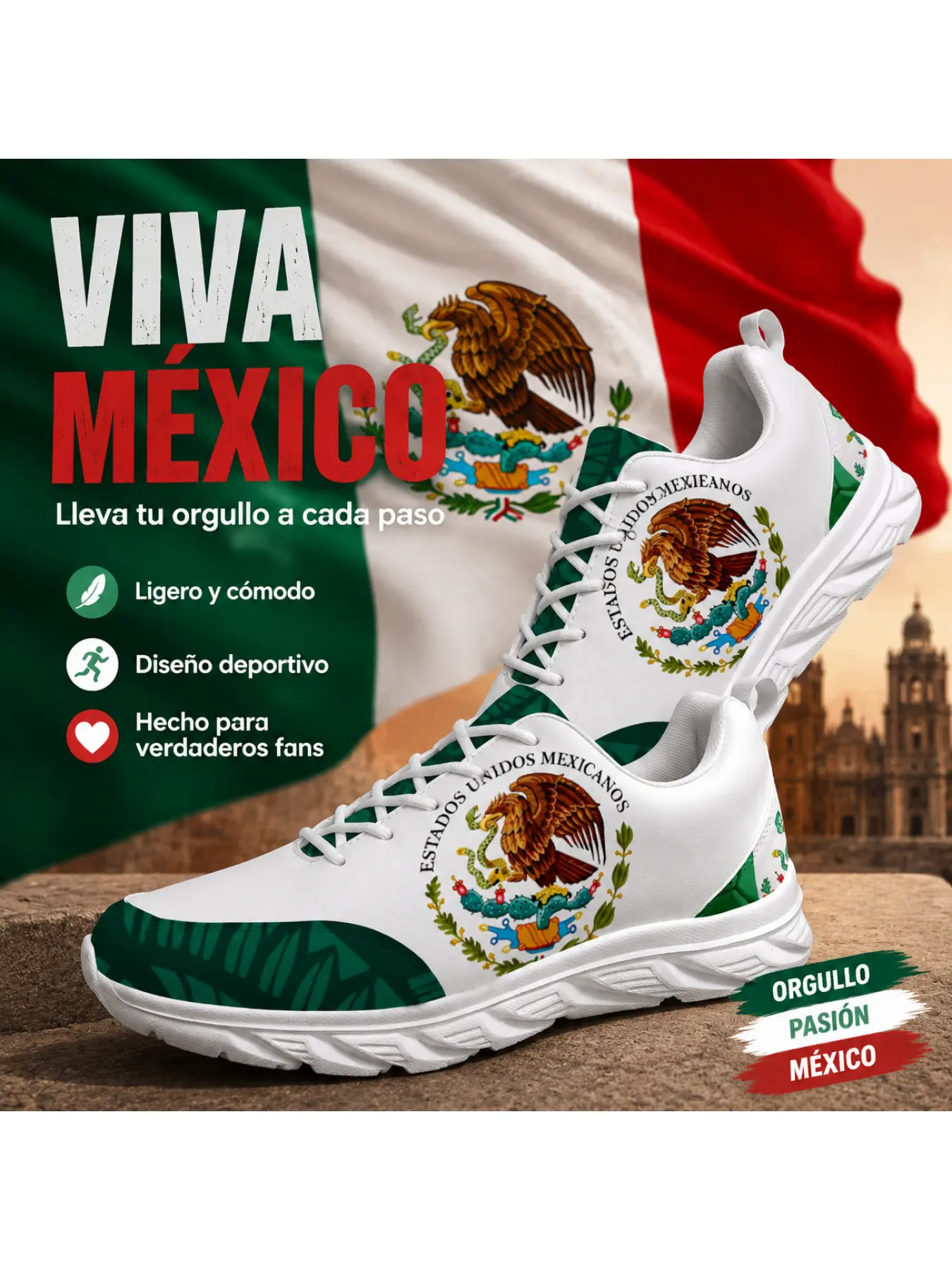 Mexican flag Printed sports leather board shoe Popular Eagle Standard Personalized Design abstract art Boys Girls Comfortable Versatile For Daily Outings Campus Wear Light Sports Shoes Man Woman Low Top Shoes Sneaker Holiday Gifts Four Seasons Fashion