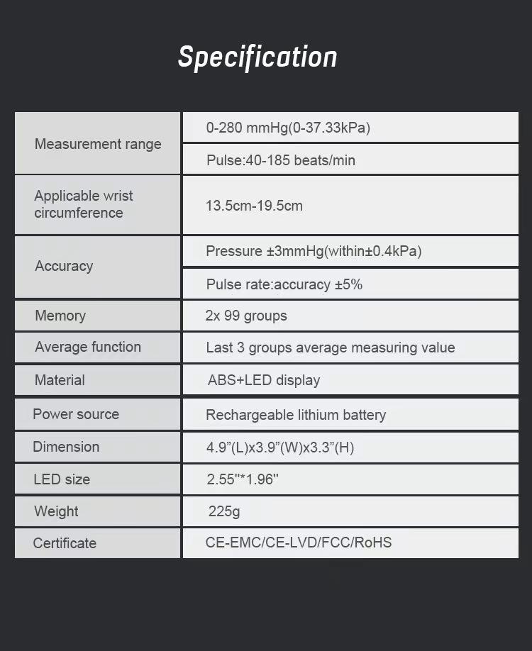 High-brightness touch screen LED rechargeable blood pressure monitor, home blood pressure monitor, wristband blood pressure monitor, digital blood pressure device, heart rate and pulse measuring instrument
