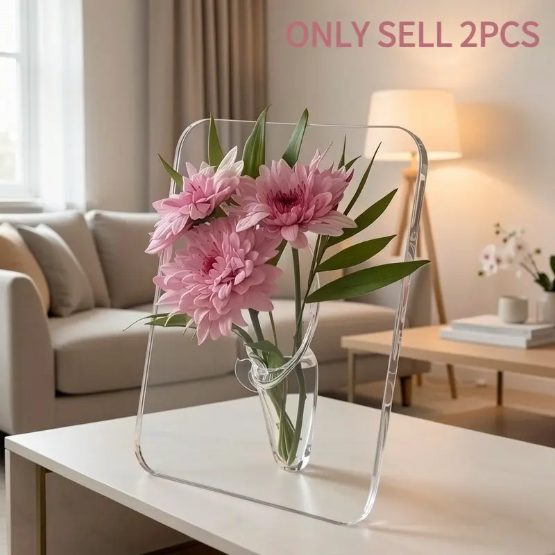 2pcs Awaoko Modern Acrylic Vase - Clear Rectangular Design with Intricate Frame-Like Structure, Elegant Decorative Vase for Home & Office, Perfect Gift for Easter, Mother's Day, Friends, Boyfriend, Girlfriend, Family, Teachers, Colleagues, Cute Vases
