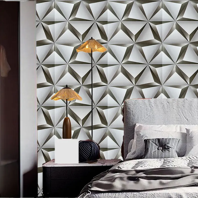 3D Diamond Gray Wallpaper Self-Adhesive Home Decoration Building Materials TV Background Wall Bedroom PVC Wallpaper