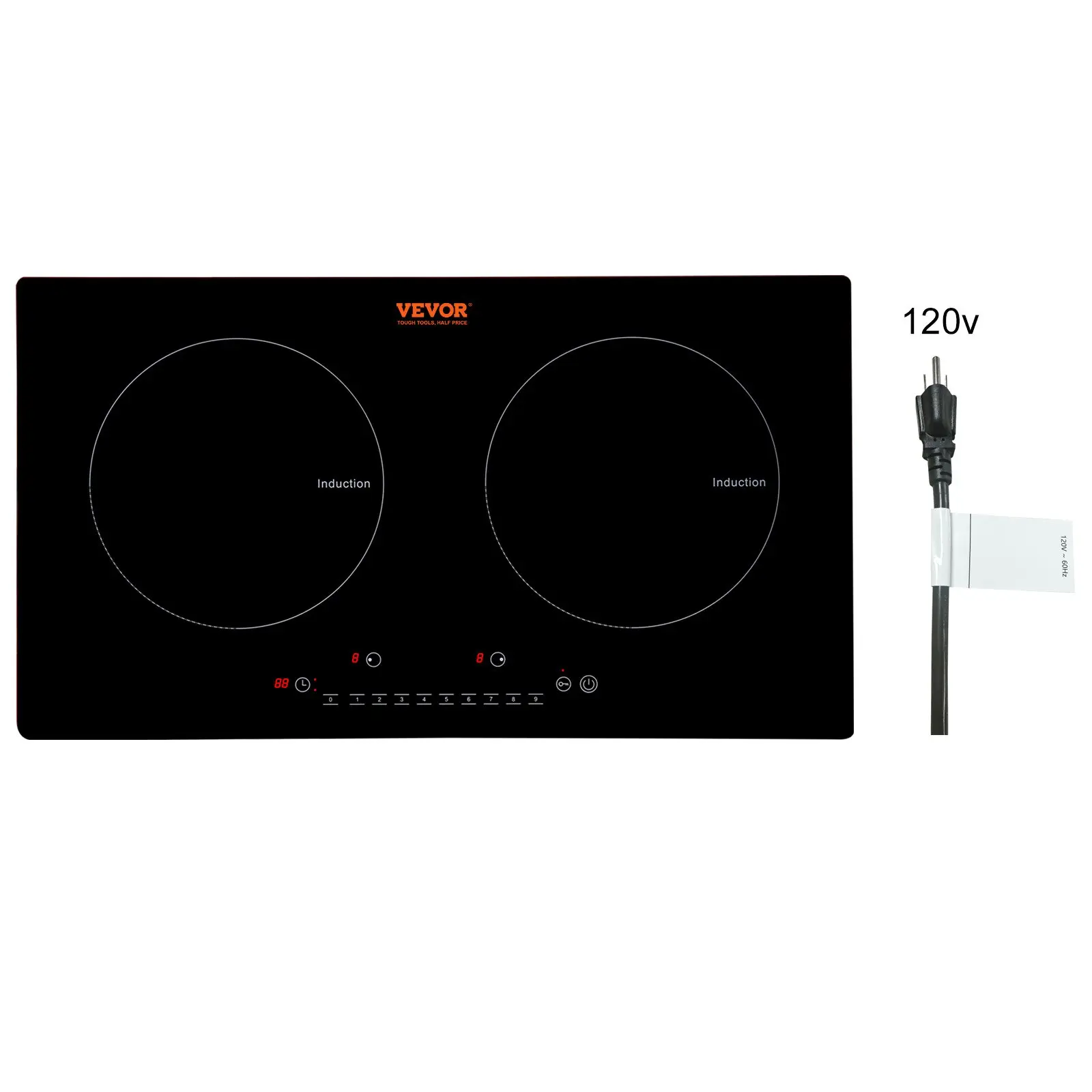 Electric Cooktop, 2 Burners, 24'' Induction Stove Top, Built-in Magnetic Cooktop 1800W, 9 Heating Level Multifunctional Burner, LED Touch Screen w/ Child Lock Over-Temperature Protection