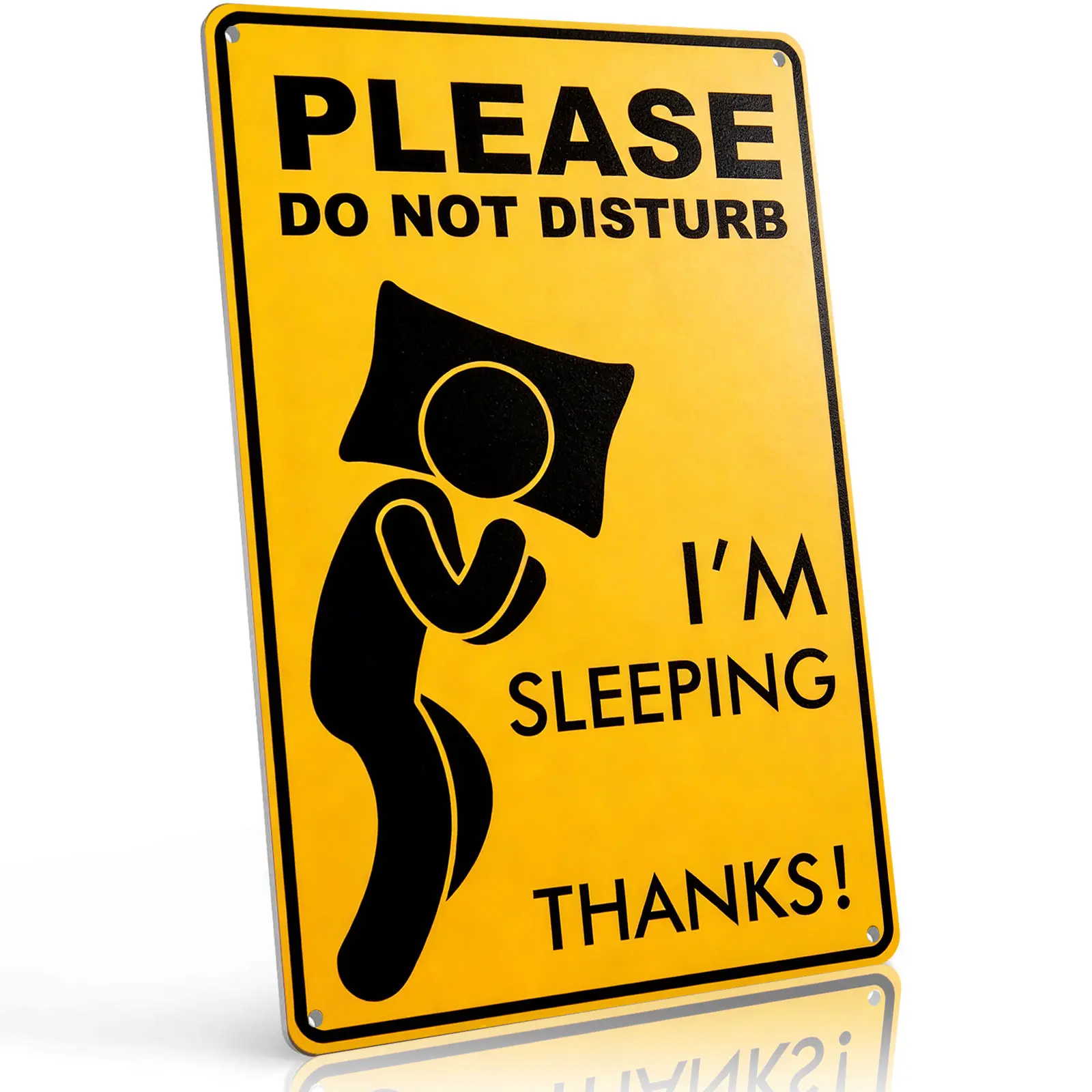 "Do Not Disturb I'm Sleeping" 8x12 Yellow Aluminum Metal Warning Sign, Decorative Sleep Reminder Door Plaque, Easy-to-Mount Indoor Privacy Protection for Bedroom & Hostel Doors