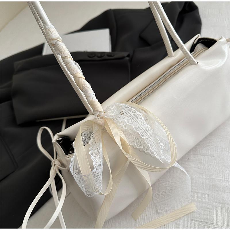 French Elegant Square Bag Korean Bow Decoration Pu High-quality Bag Niche Simple Ballet Style Shoulder Bag New Casual Women Bags