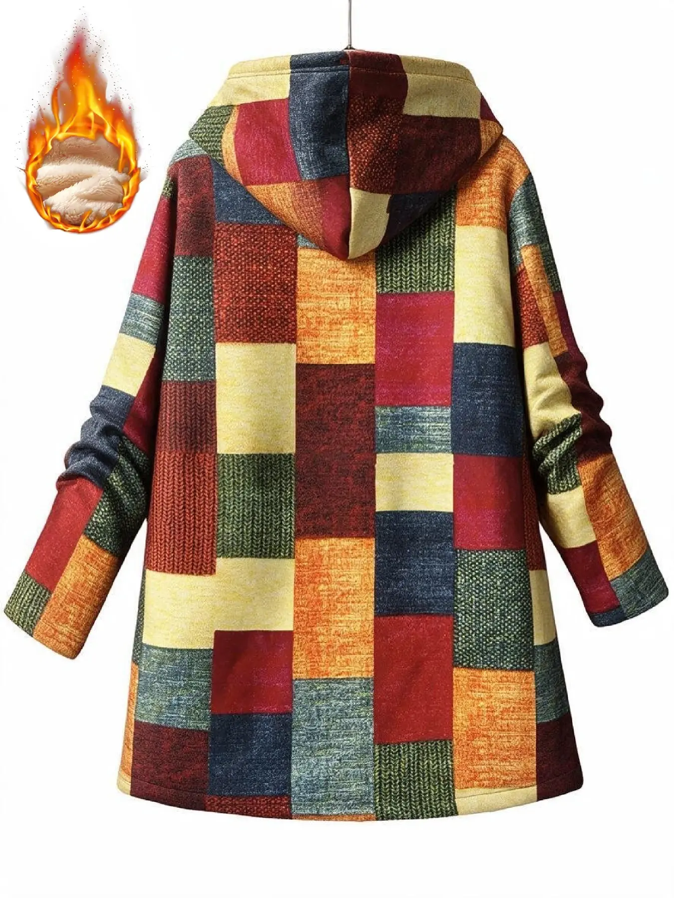 Thickened Fleece Winter Fashion Jacket, Casual Long Sleeve Loose-Fit Coat, All over Print, Fall & Winter Outerwear