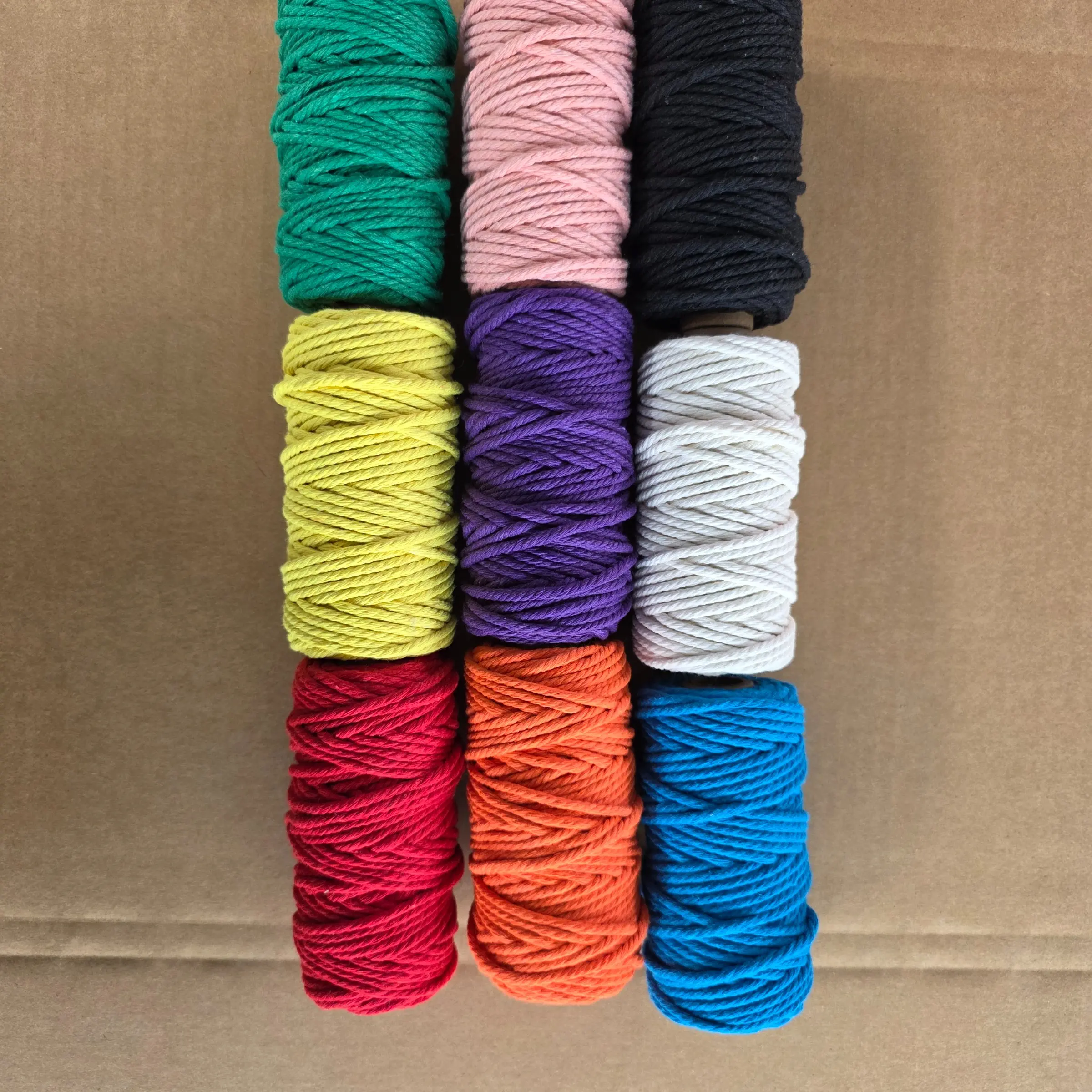 9 Rolls Macrame Cord, 3mm, 480 Yards Natural Cotton, 4-Strand Twisted Soft Twine, 9 Colors, for Artworks, Wall Hanging, Crafts, Knitting