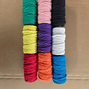 9 Rolls Macrame Cord, 3mm, 480 Yards Natural Cotton, 4-Strand Twisted Soft Twine, 9 Colors, for Artworks, Wall Hanging, Crafts, Knitting