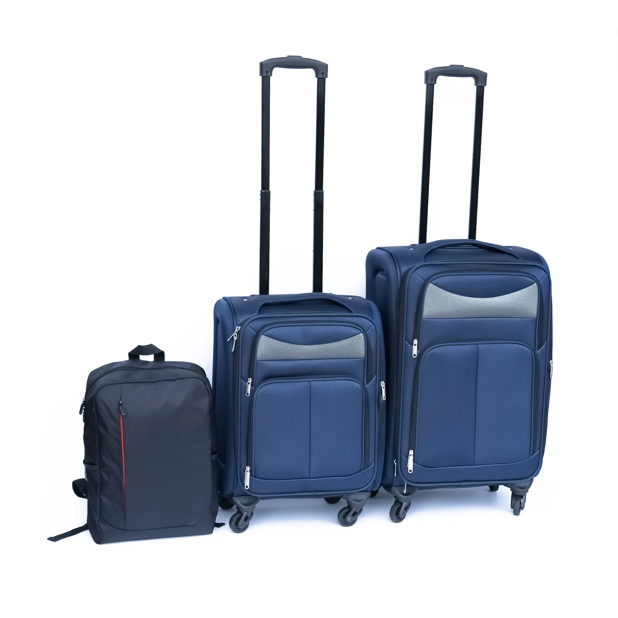 Nokaa 20+24 Inch Two-Piece Softside Luggage Set Oxford Fabric Travel Suitcase Trolley Case with Backpack Blue Carry-On Checked Bag 360° Spinner Wheels Ergonomic Handle Lightweight Durable Waterproof, Blue Color Options, Fabric+Metal Material
