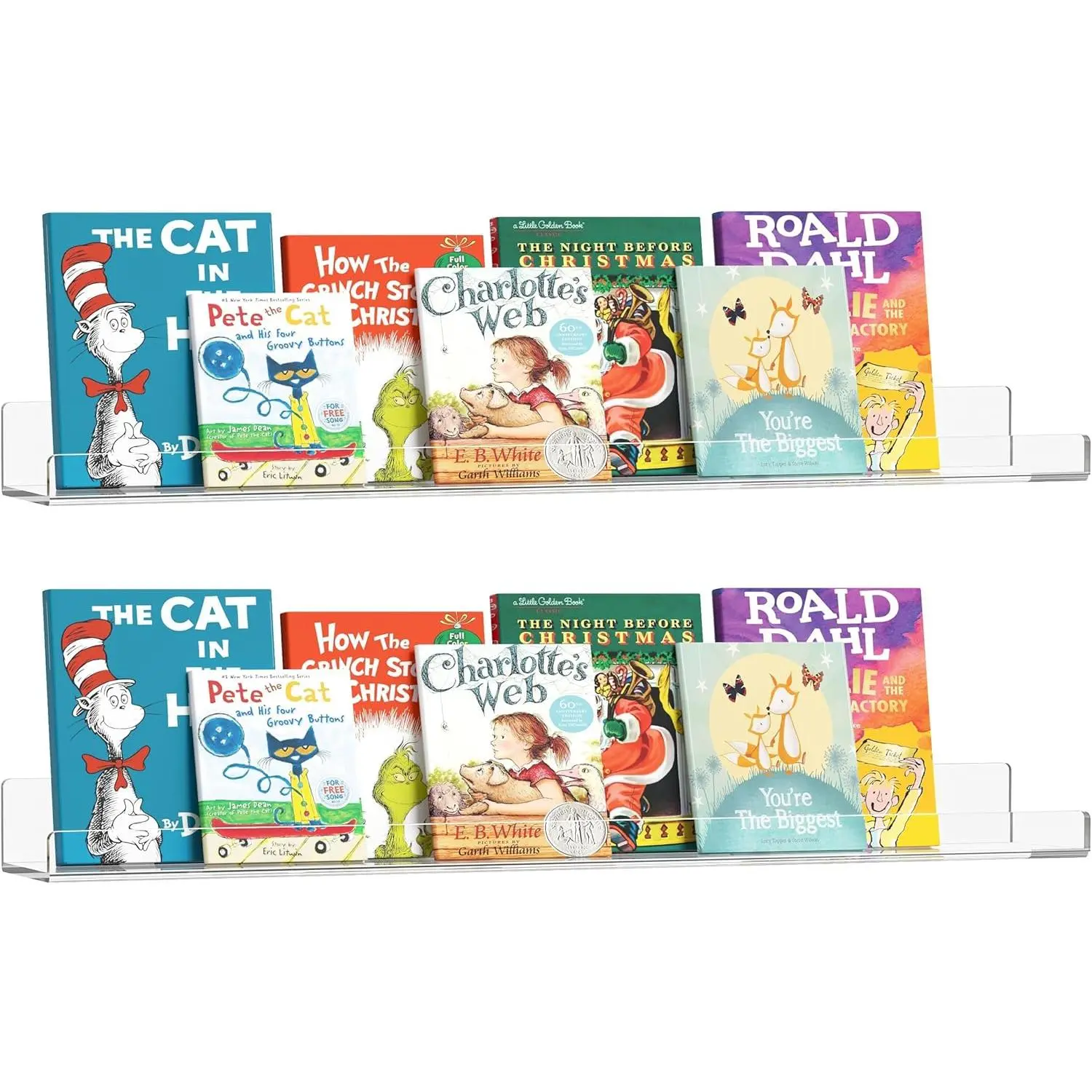 36 Inches Clear Acrylic Floating Shelves Wall, Bookshelf for Kids, Nursery Book Shelves, Magazine Rack, Picture Ledge Shelf for Photo Frames Vinyl Records, Pack of 2