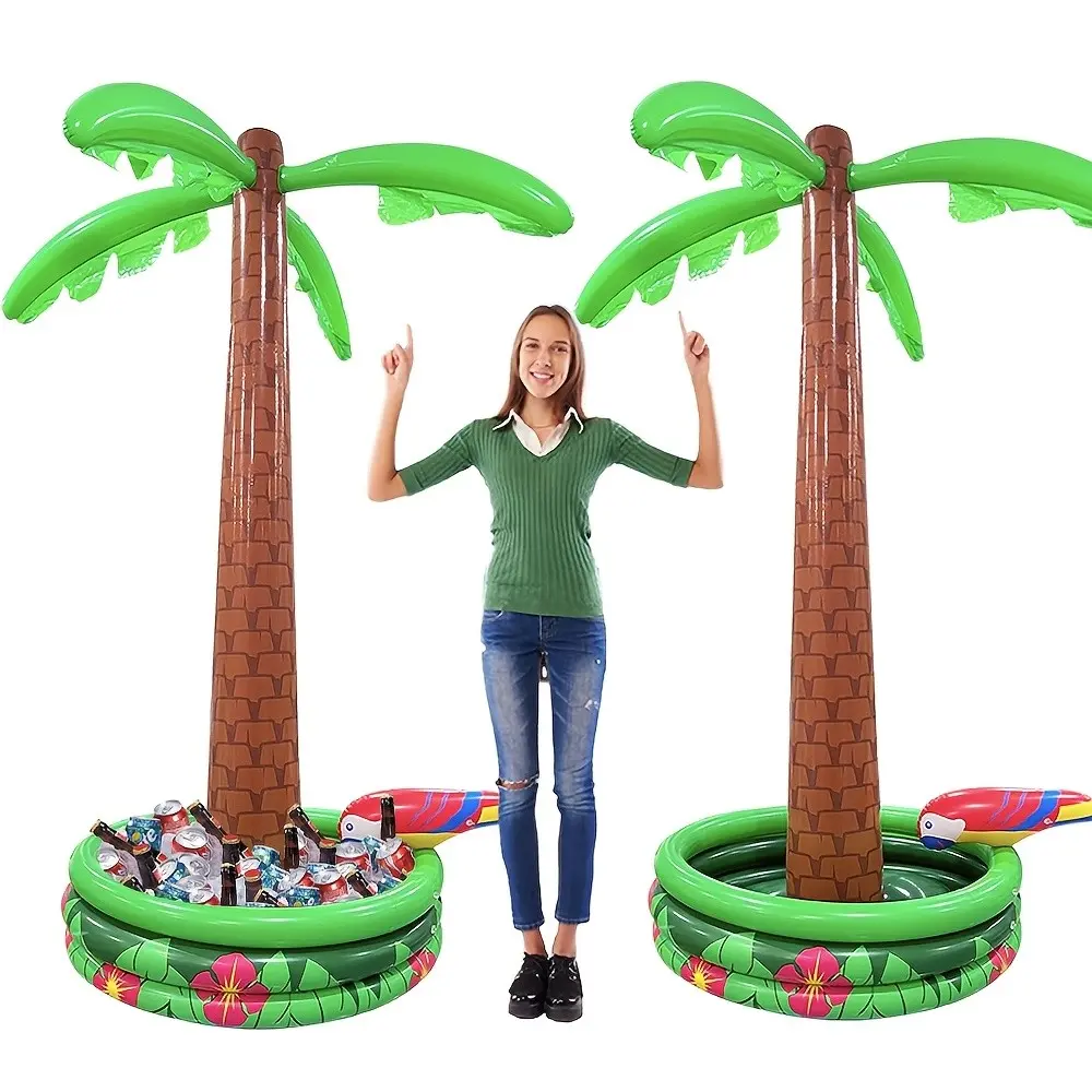 A Half Inflatable Parrot Coconut Tree Ice Bucket, Beach Pool Party Decoration Inflatable Coconut Tree, Festive Decor, Halloween/Christmas Decor