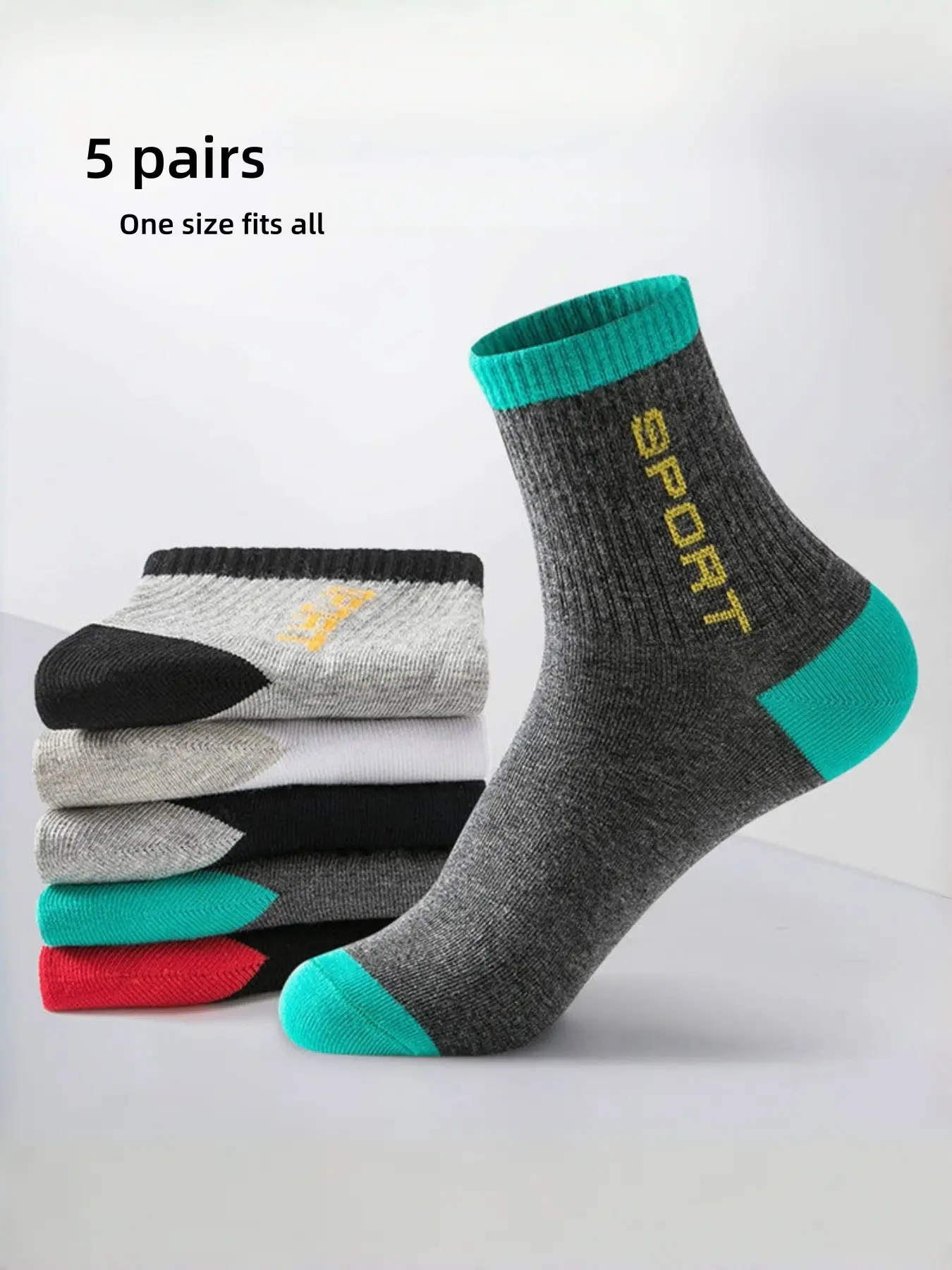 5 Pairs Men Athletic Socks Moisture Wicking Cushioned Ankle Socks for Running Training Breathable Casual Socks Light Gray Dark Gray White Navy Black