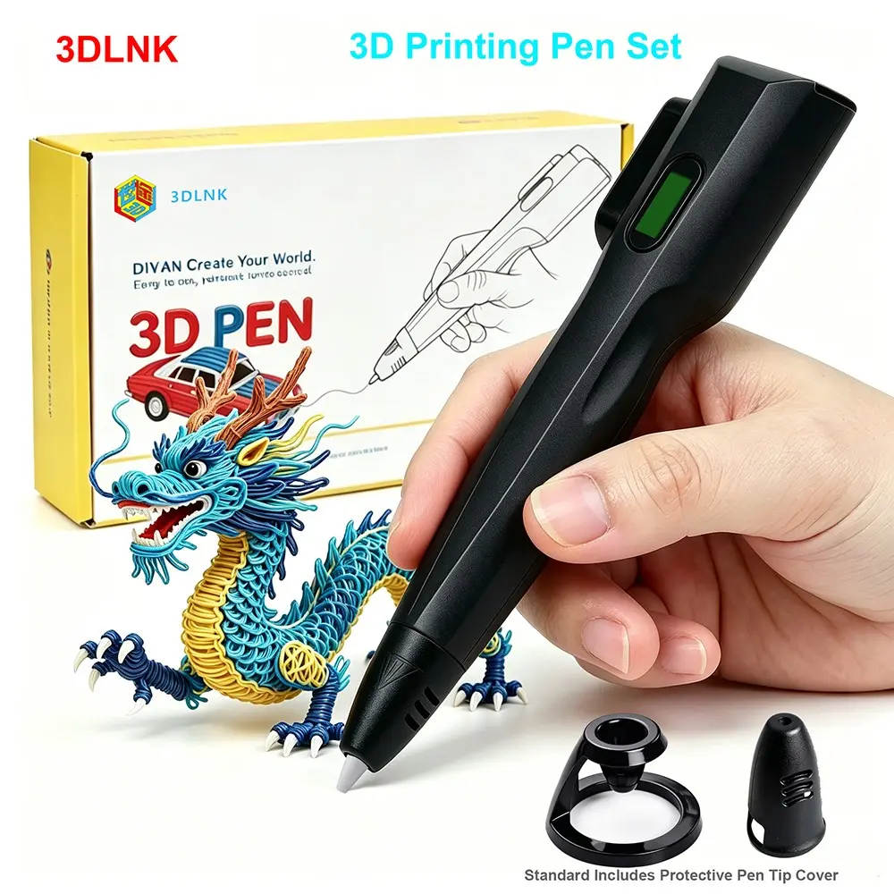 3D Printer Pen Set with 2m 6-Color Filament, Anti-Clog Design, LCD Display, Compatible with Abs/pla, Ideal for DIY Crafts and Gifts